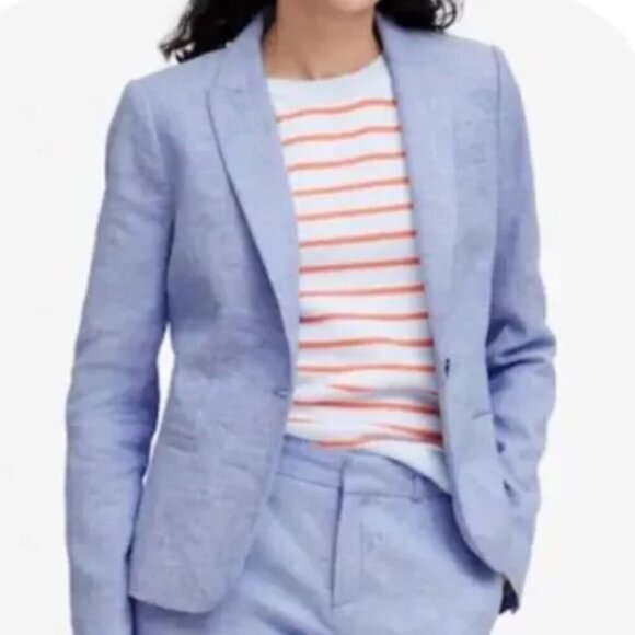 Banana Republic Classic Fit Linen Blend Cross-Weave Blazer Sz 2 Blue #324F - Picture 3 of 11